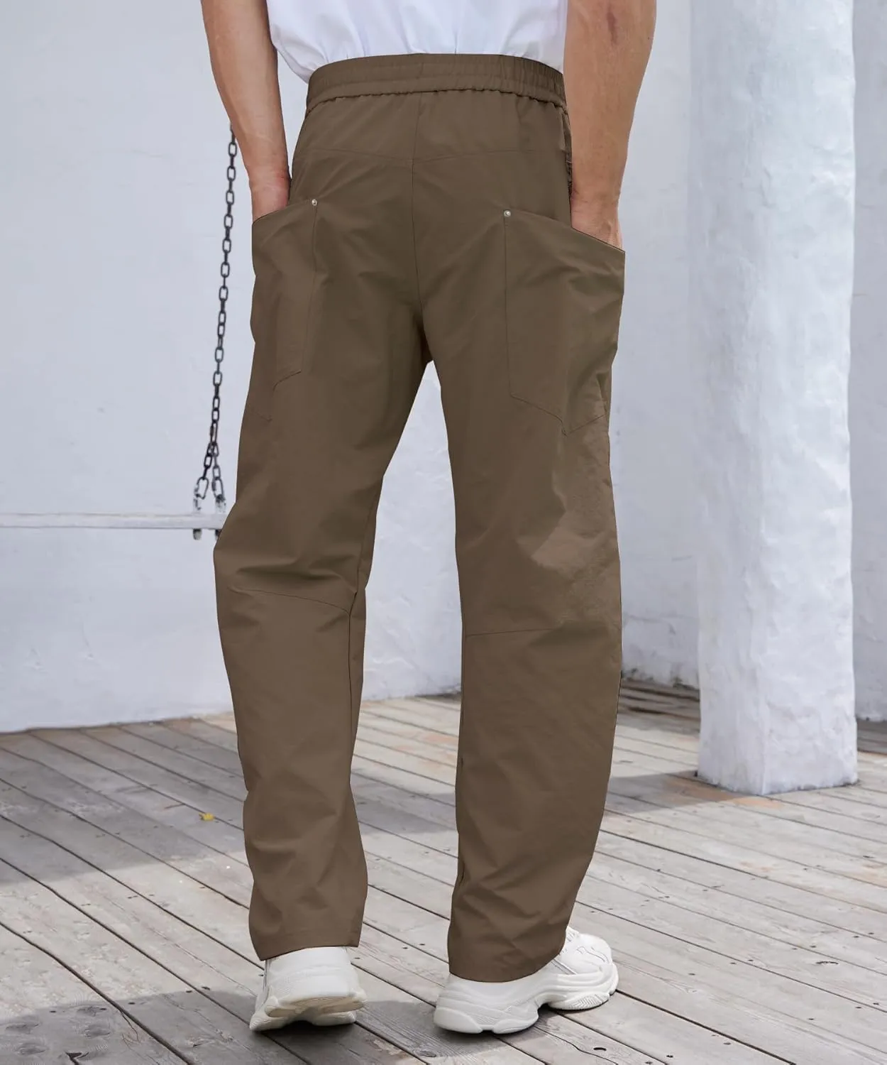 DEARCASE Men's Casual Baggy Elastic Waist Pants with Large Pockets Lightweight Relaxed Fit Drawstring Trousers