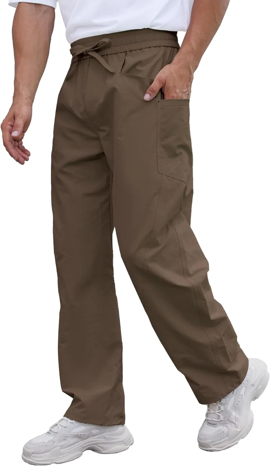 DEARCASE Men's Casual Baggy Elastic Waist Pants with Large Pockets Lightweight Relaxed Fit Drawstring Trousers