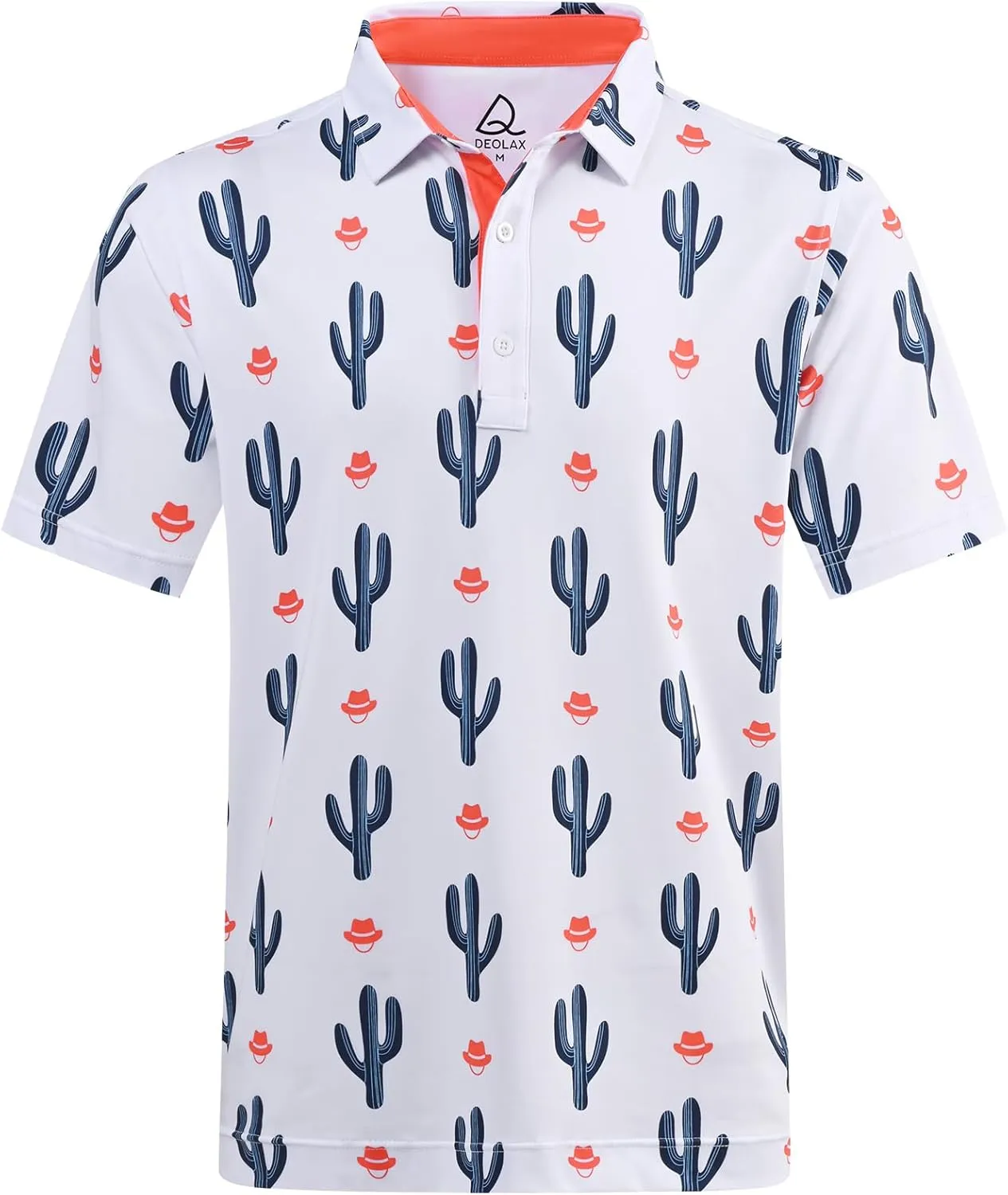 DEOLAX Mens Golf Shirt Moisture Wicking Dry Fit Performance Mens Polo Shirt Regular Fit Fashion Print Short Sleeve Polo