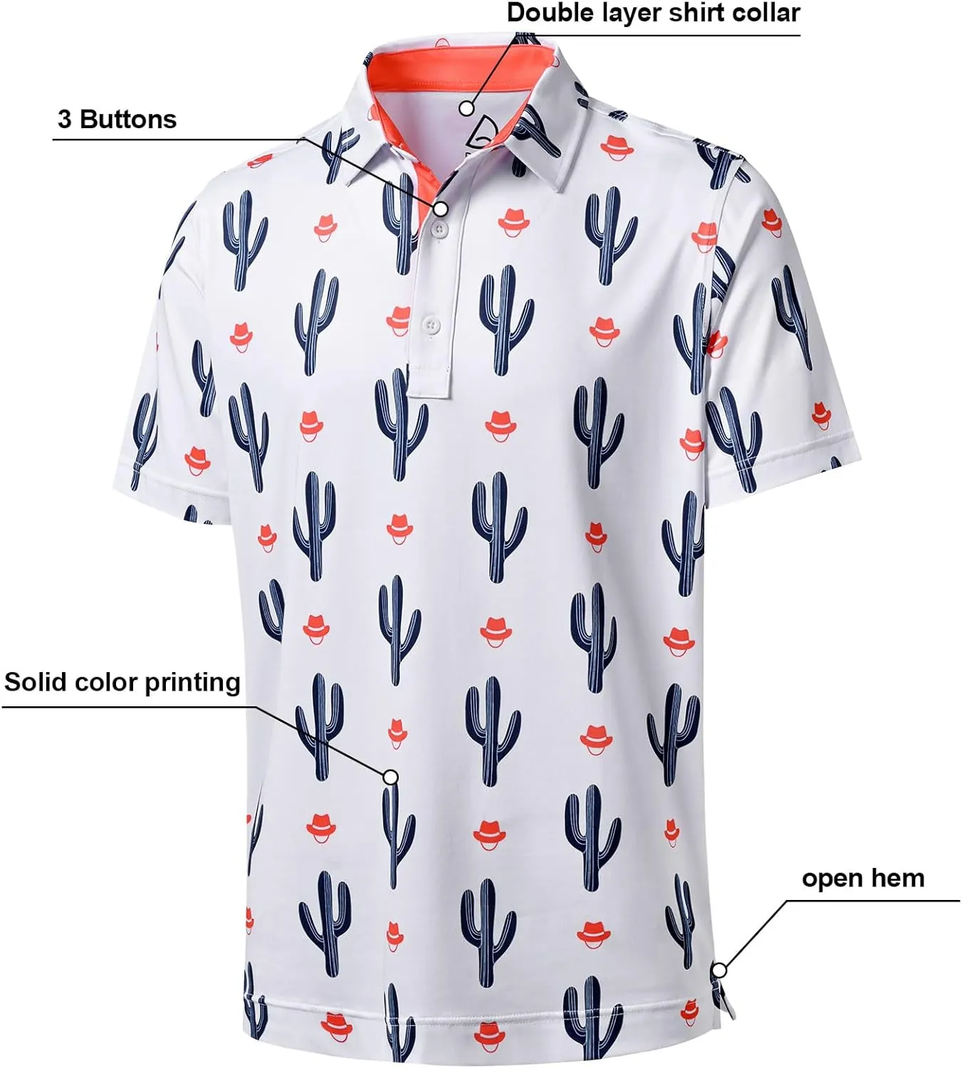 DEOLAX Mens Golf Shirt Moisture Wicking Dry Fit Performance Mens Polo Shirt Regular Fit Fashion Print Short Sleeve Polo