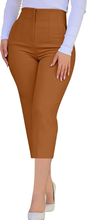 Dress Capri Pants for Women Business Casual Skinny Pencil Pants High Waisted Office Work Slacks Stretch Crop Trousers