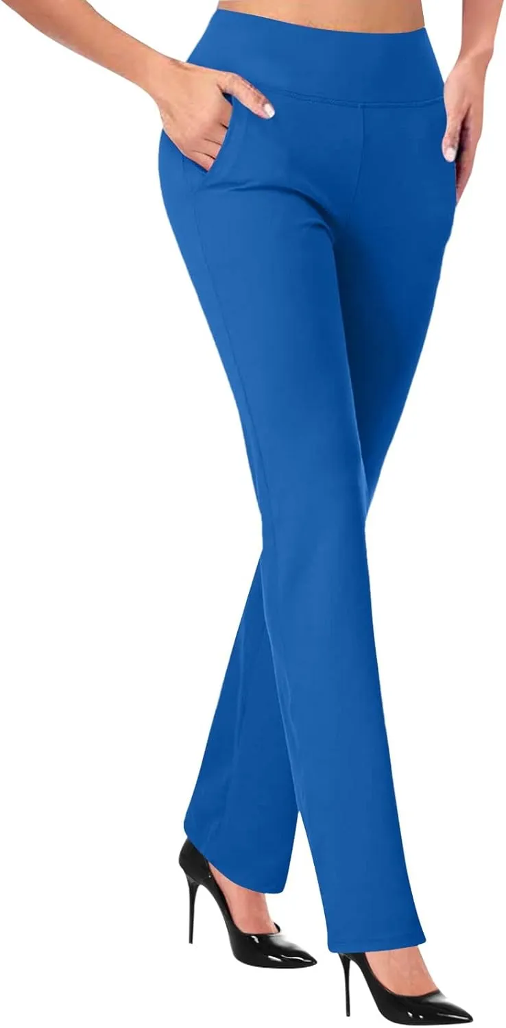 Dress Pants Women Business Casual Work Pants Solid High Waist Stretchy Trousers Bootcut Office Pull On Slacks with Pockets