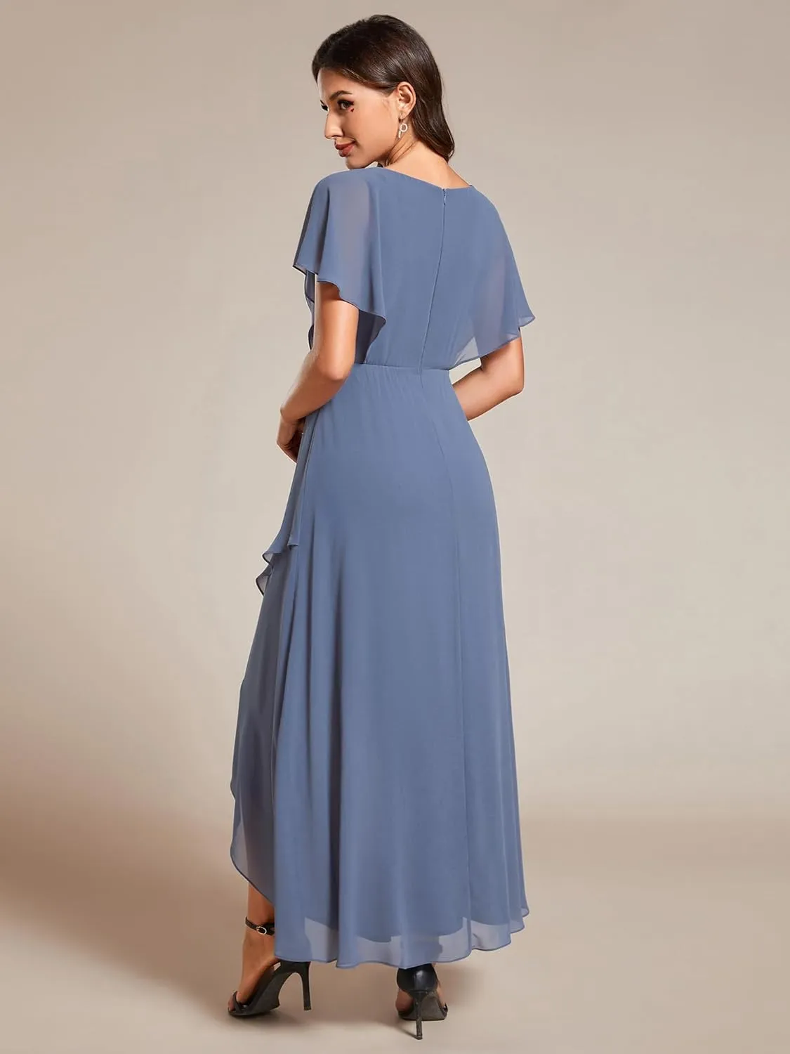 Ever-Pretty Women's Formal Dress A Line V Neck Applique Waist Tea Length Wedding Guest Dress 02027