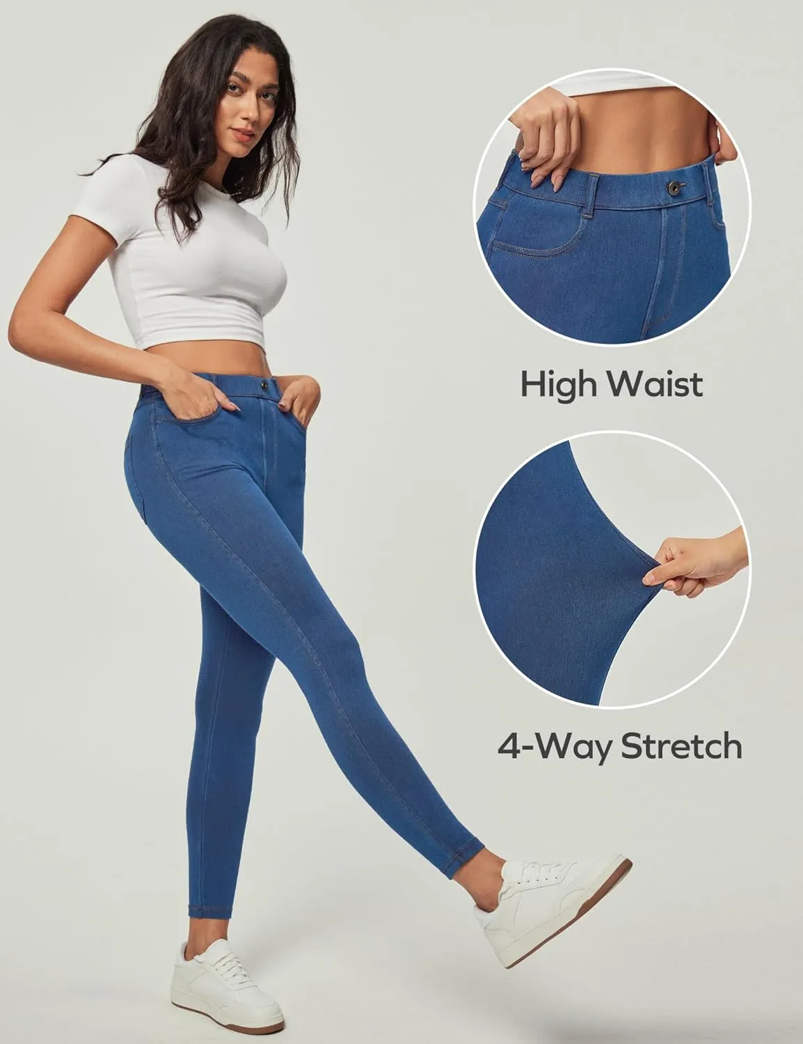 Ewedoos Jeggings for Women Tummy Control Stretchy High Waisted Jeans for Women Pull on Skinny Butt Lifting Jeans Trendy