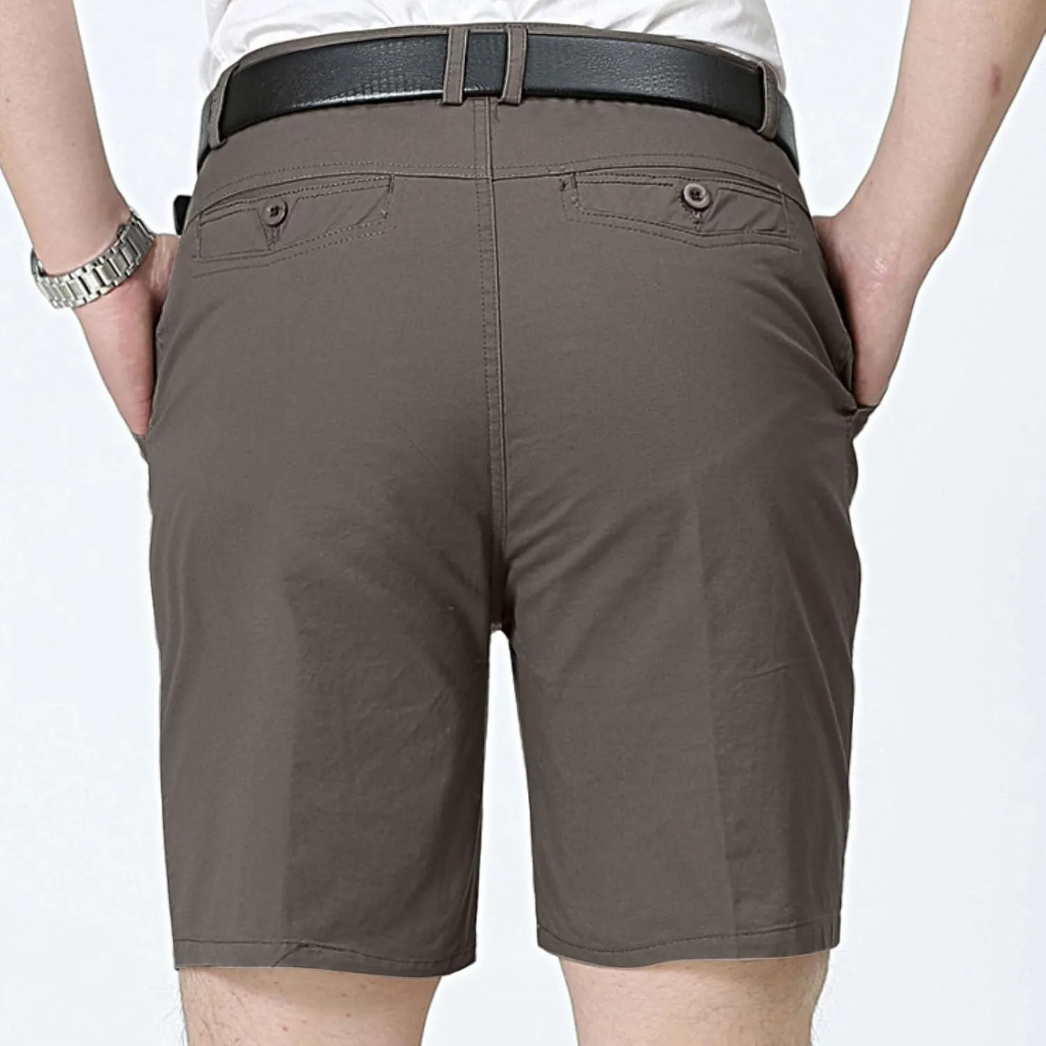 Finelylove Mens Chino Shorts Summer 7 Inch Pleat Front Button Waist Cotton Twill Work Golf Dress Shorts with Pockets