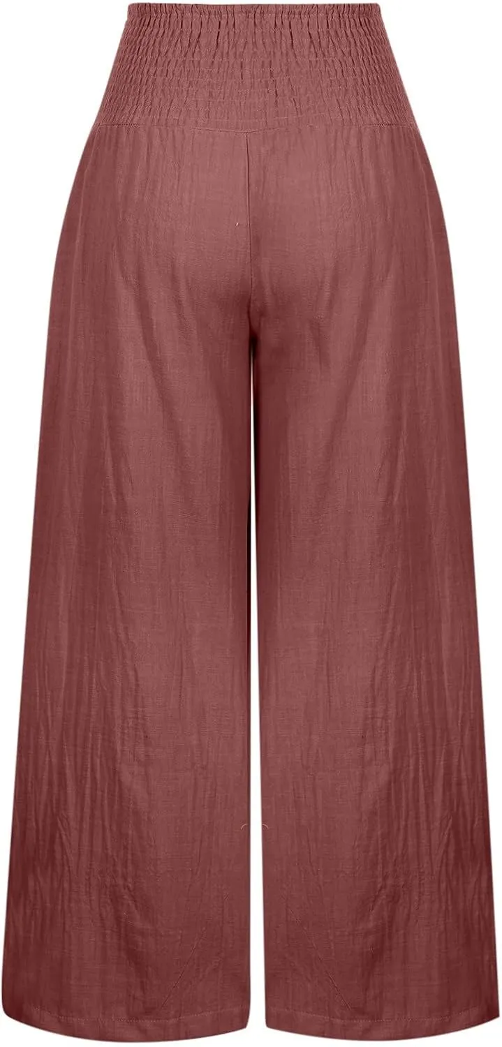 Firzero Wide Leg Trousers Women Plus Size Elastic High Waist Straight Pants 2024 Summer Casual Cotton Linen Beach Pants