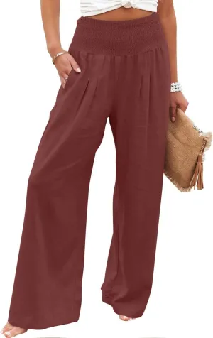 Firzero Wide Leg Trousers Women Plus Size Elastic High Waist Straight Pants 2024 Summer Casual Cotton Linen Beach Pants
