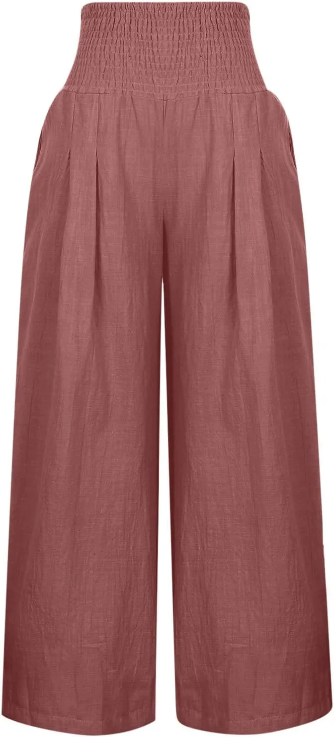 Firzero Wide Leg Trousers Women Plus Size Elastic High Waist Straight Pants 2024 Summer Casual Cotton Linen Beach Pants