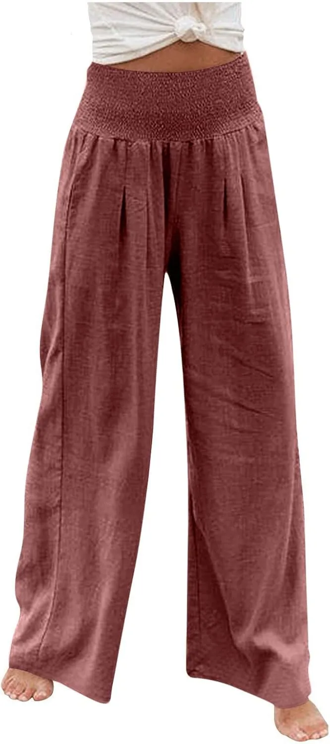 Firzero Wide Leg Trousers Women Plus Size Elastic High Waist Straight Pants 2024 Summer Casual Cotton Linen Beach Pants