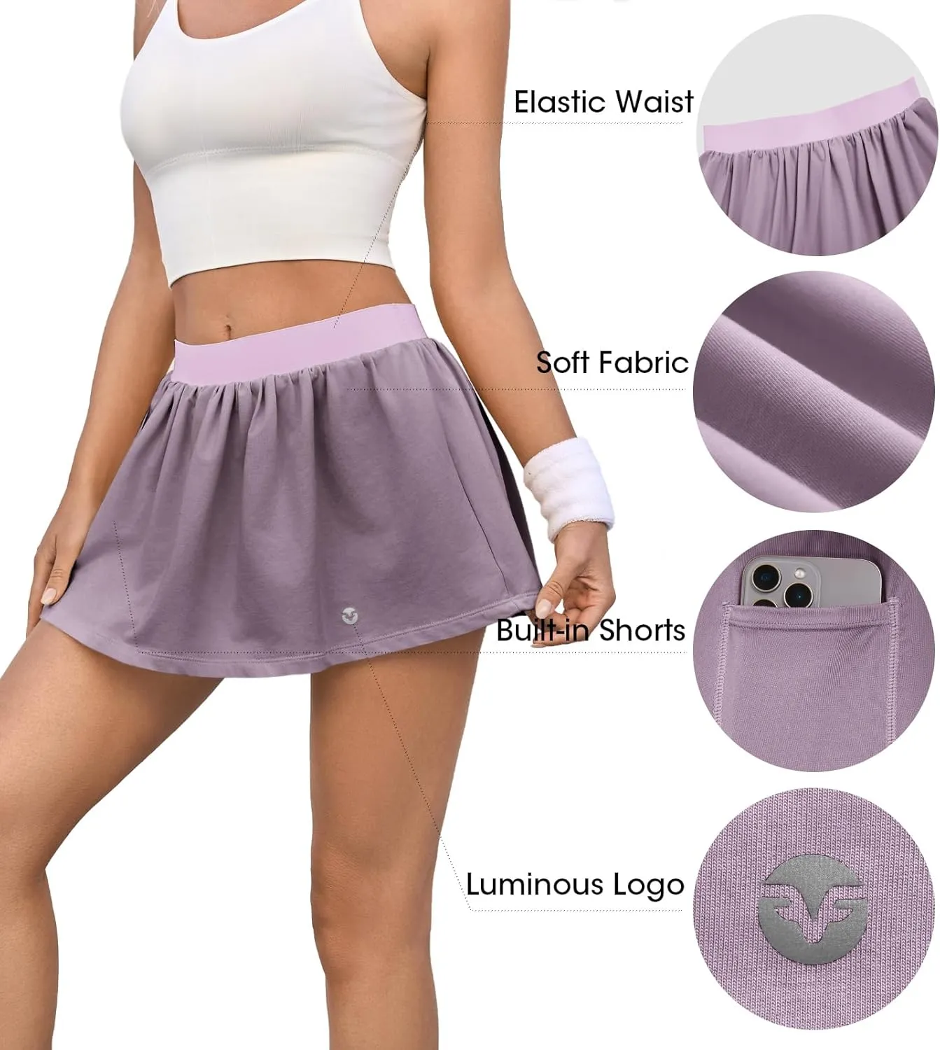 Fisoew Womens Tennis Skirt Built-in Shorts Workout High Waisted Active Running Skorts Skirts with Pockets