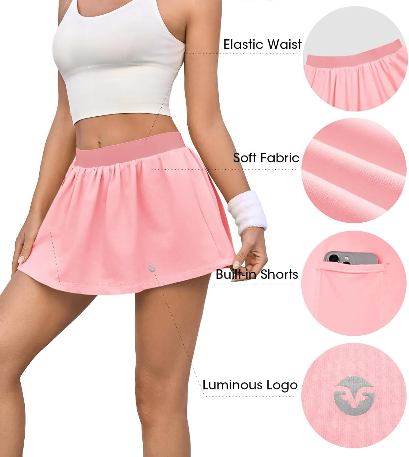 Fisoew Womens Tennis Skirt Built-in Shorts Workout High Waisted Active Running Skorts Skirts with Pockets