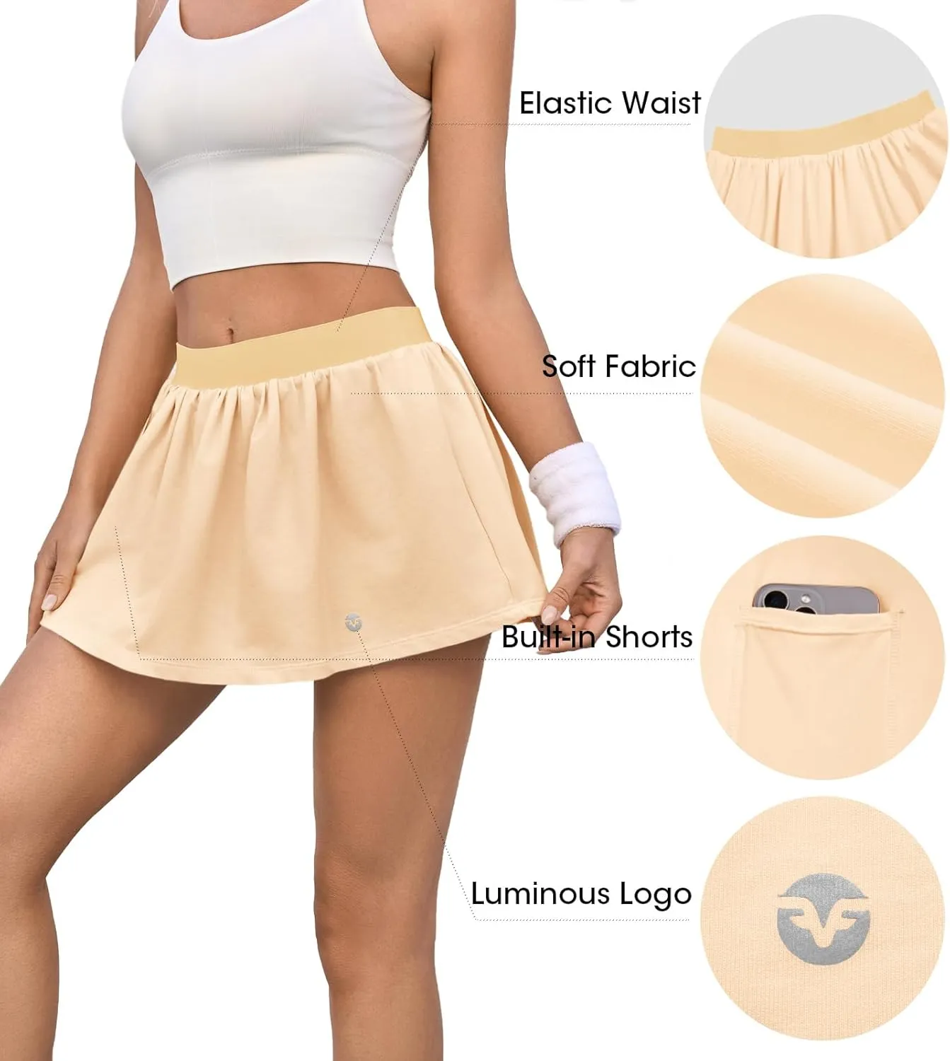 Fisoew Womens Tennis Skirt Built-in Shorts Workout High Waisted Active Running Skorts Skirts with Pockets