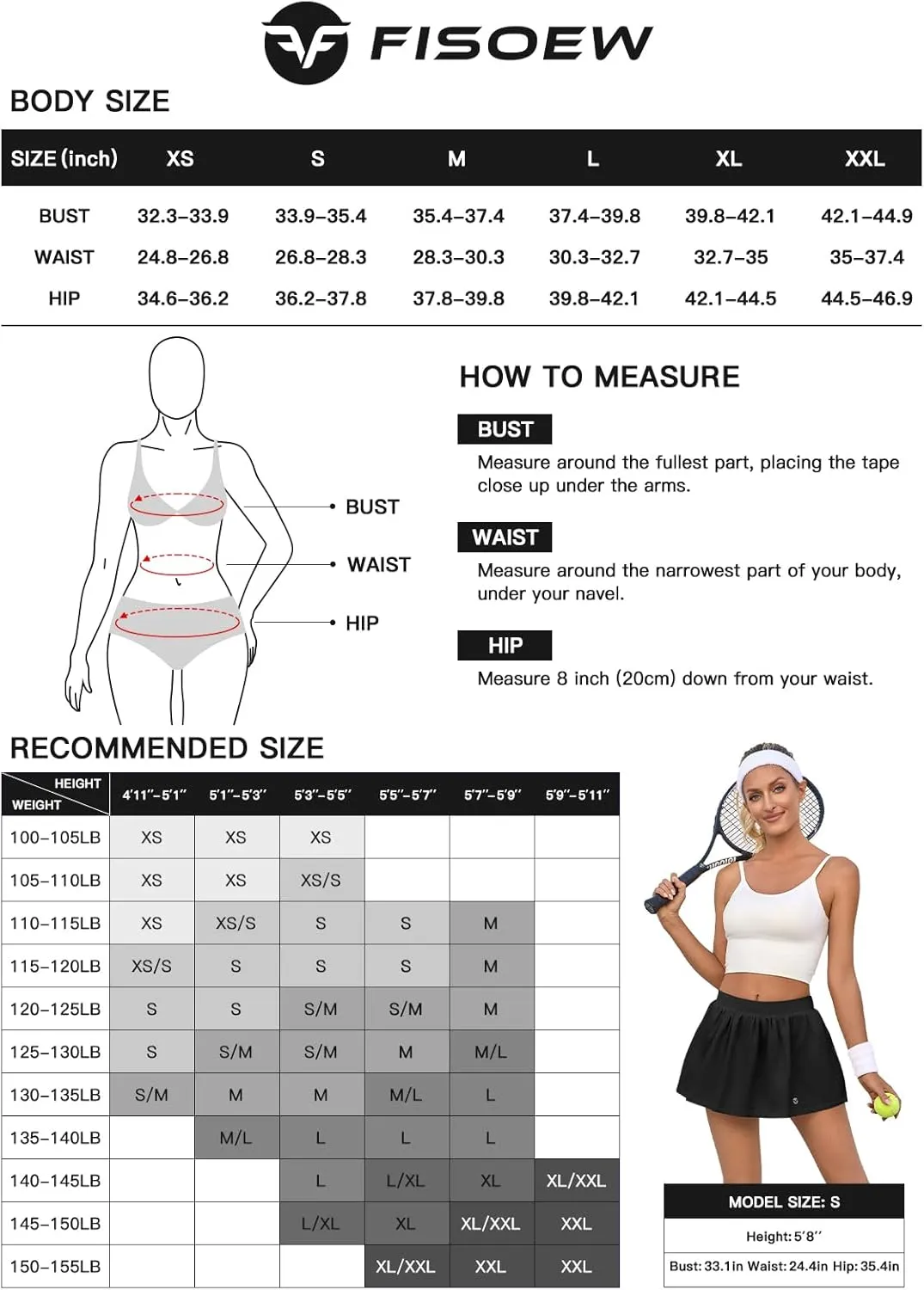Fisoew Womens Tennis Skirt Built-in Shorts Workout High Waisted Active Running Skorts Skirts with Pockets