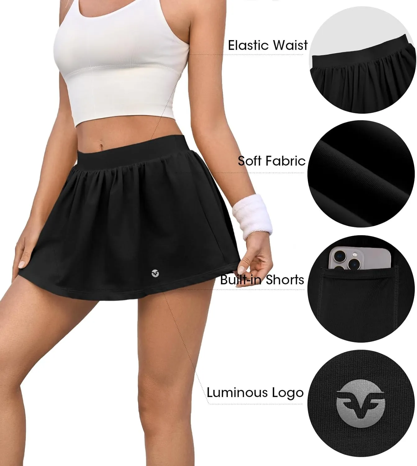 Fisoew Womens Tennis Skirt Built-in Shorts Workout High Waisted Active Running Skorts Skirts with Pockets