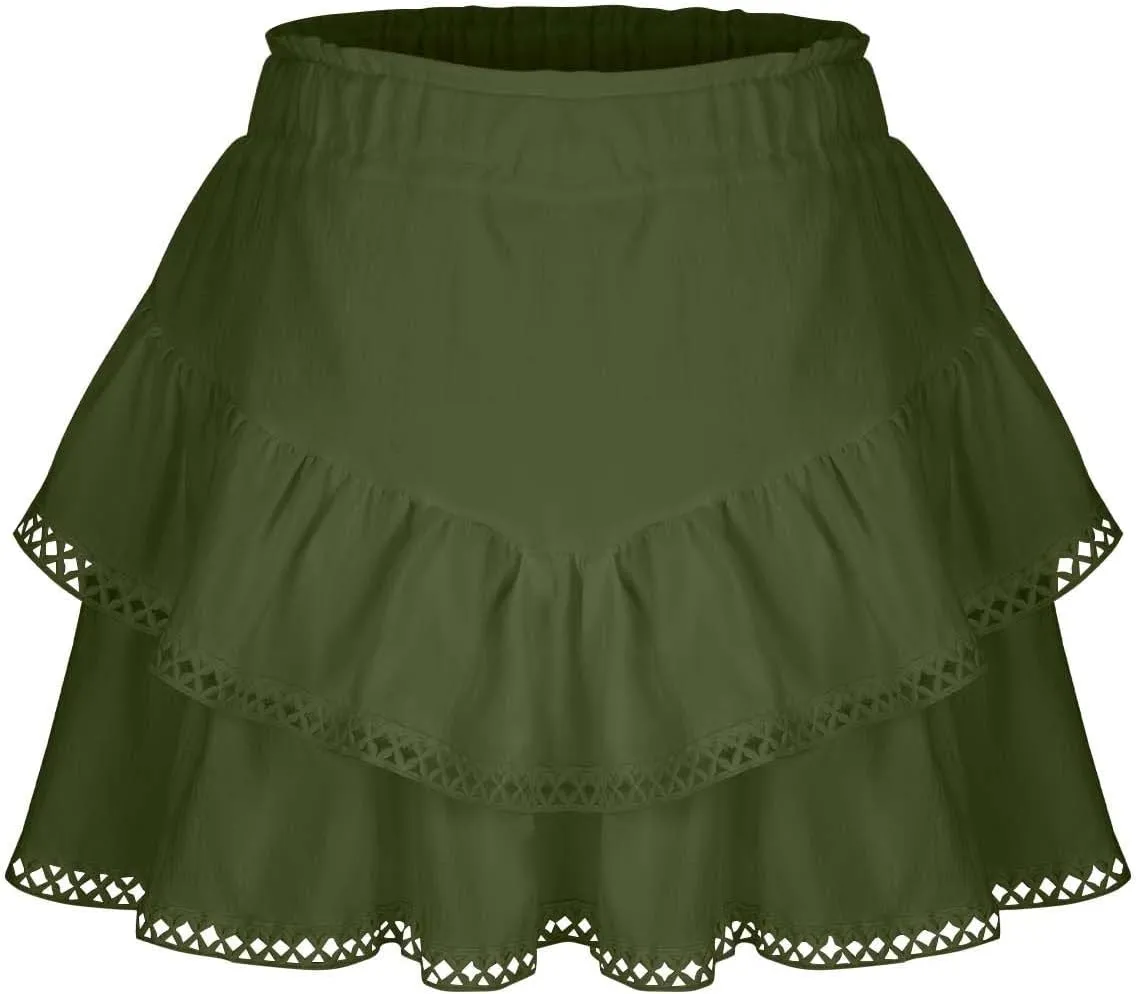 Flowy Boho Shorts for Women Casual Ruffle Tiered Skort Short High Waist Mini Skirts Golf Tennis Lace Crochet Short