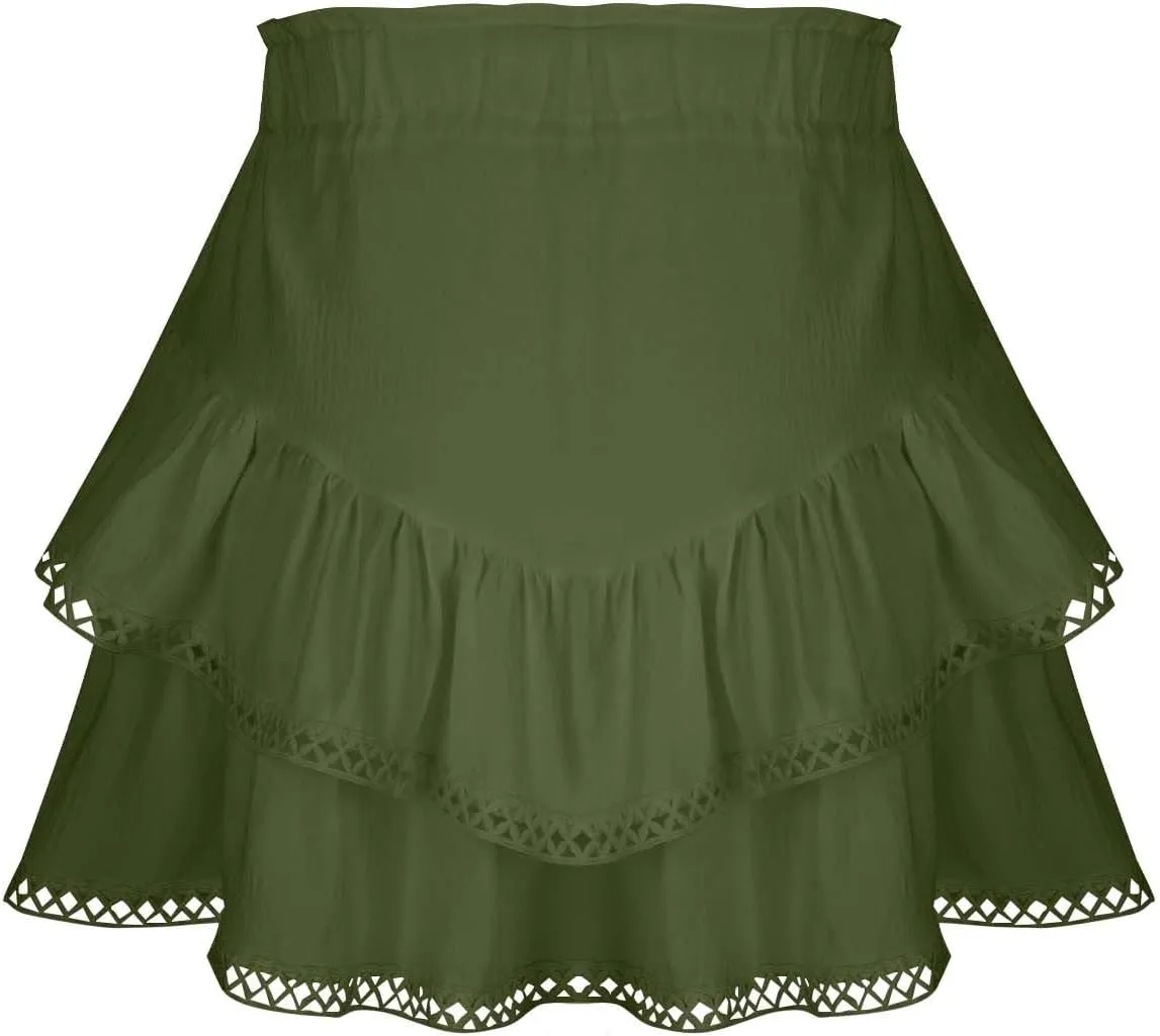 Flowy Shorts for Women Casual 2025 Boho Ruffle Tiered Skorts Elastic High Waisted Cute Mini Skirts Golf Tennis Shorts