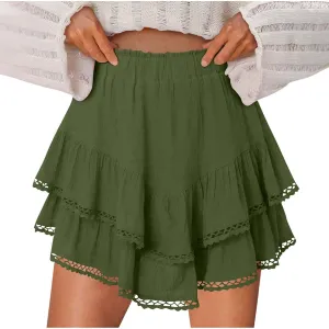 Flowy Shorts for Women Casual 2025 Boho Ruffle Tiered Skorts Elastic High Waisted Cute Mini Skirts Golf Tennis Shorts