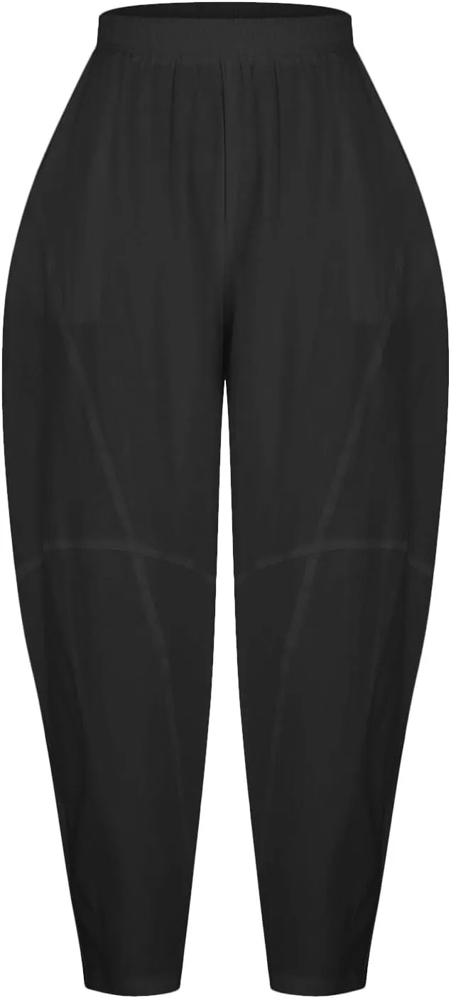 Flowy Womens Linen Pants Drawstring High Waist Pants Casual Wide Leg Slacks Summer Trendy Long Trouser with Pockets