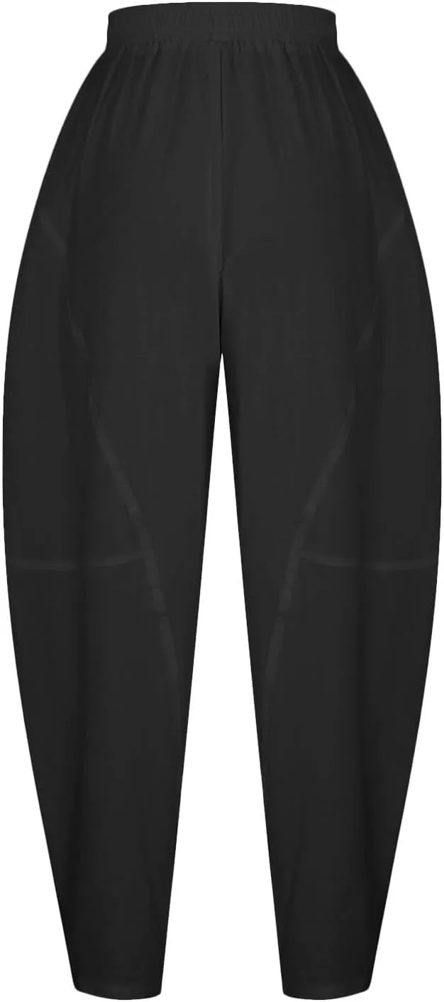 Flowy Womens Linen Pants Drawstring High Waist Pants Casual Wide Leg Slacks Summer Trendy Long Trouser with Pockets