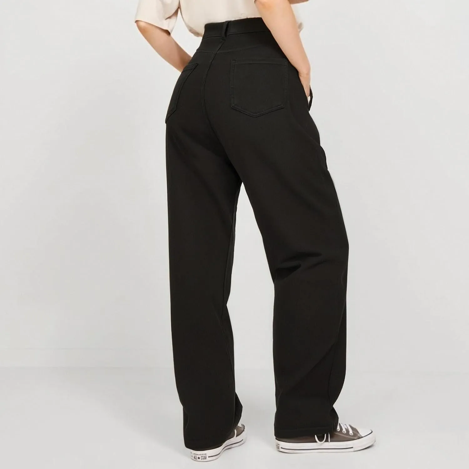 FQZWONG Jeans for Women Trendy Plus Size High Waisted Straight Pants Slim Fit Solid Tummy Control Denim Sweatpants