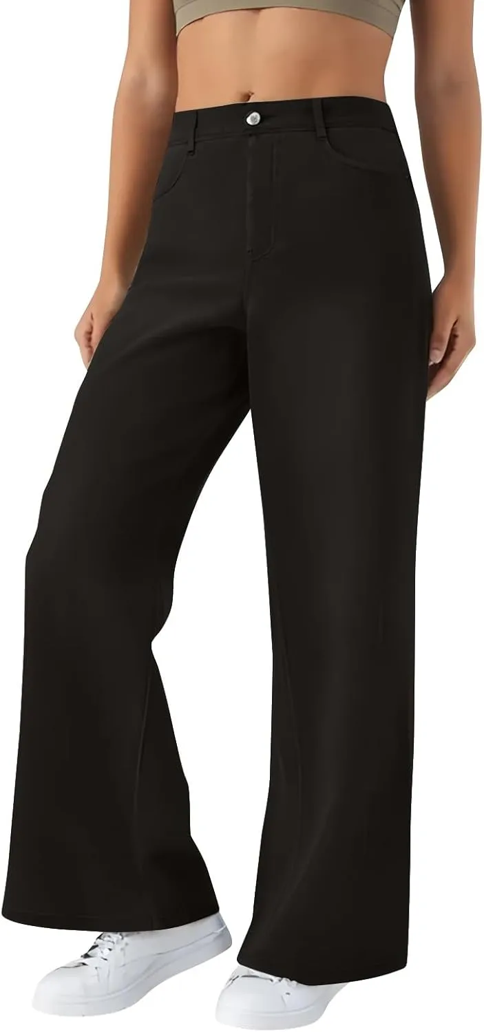 FQZWONG Jeans for Women Trendy Plus Size High Waisted Straight Pants Slim Fit Solid Tummy Control Denim Sweatpants