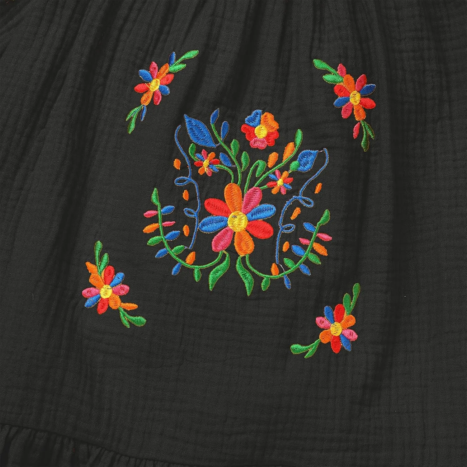 FYMNSI Baby Little Girl Mexican Ethnic Embroidery Floral Dress Casual Dresses Kids Long Sleeve Ruffle Beach Holiday Sundress