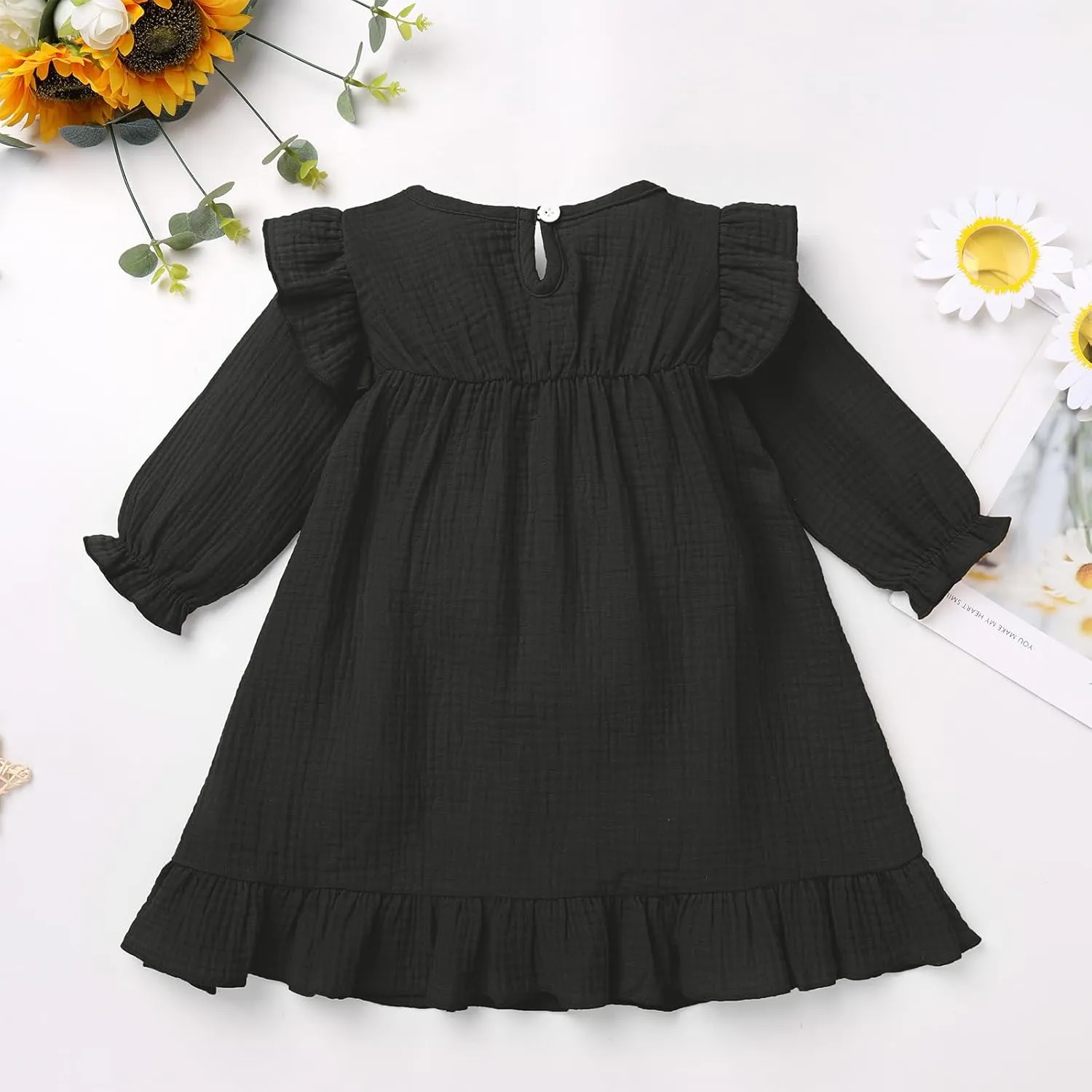 FYMNSI Baby Little Girl Mexican Ethnic Embroidery Floral Dress Casual Dresses Kids Long Sleeve Ruffle Beach Holiday Sundress
