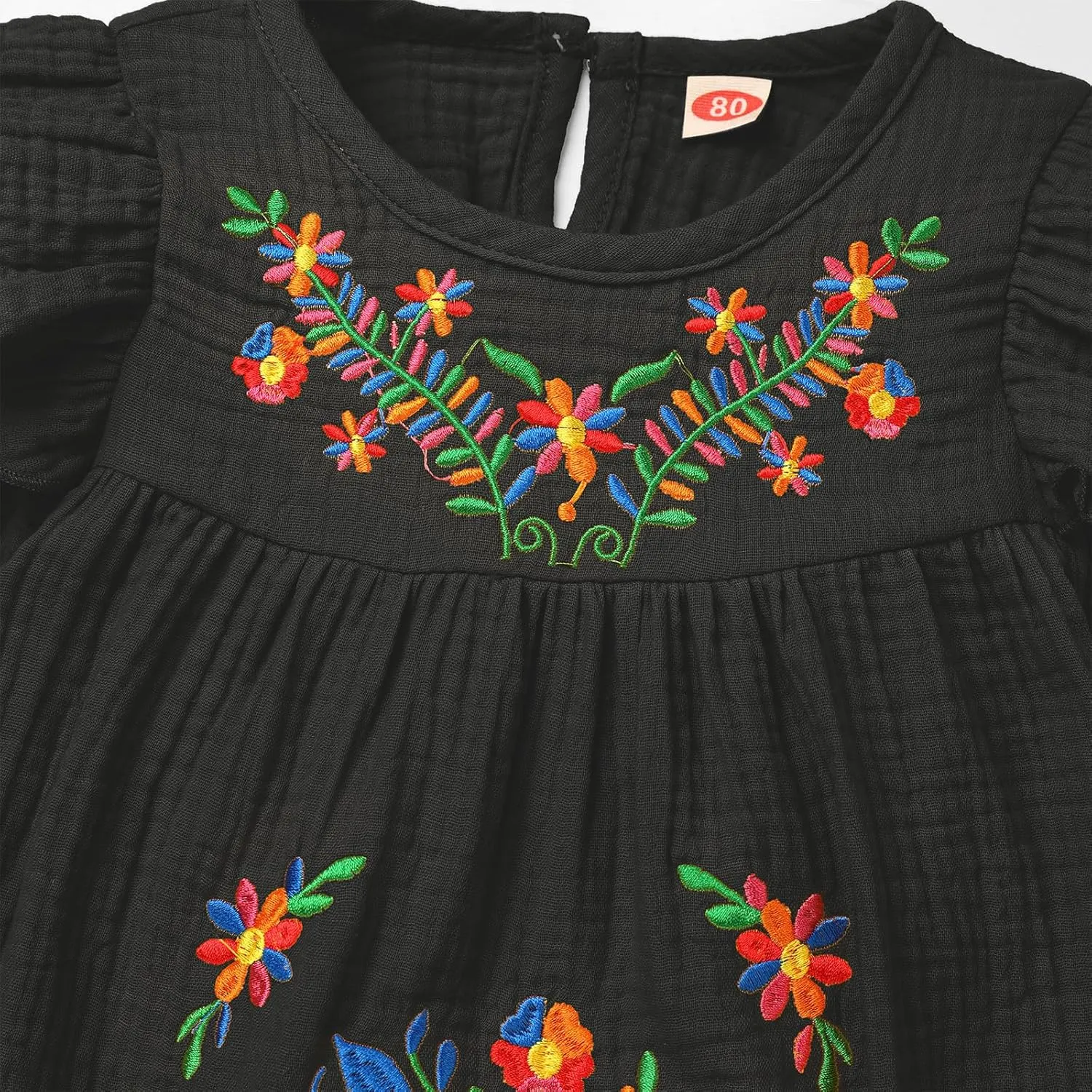 FYMNSI Baby Little Girl Mexican Ethnic Embroidery Floral Dress Casual Dresses Kids Long Sleeve Ruffle Beach Holiday Sundress