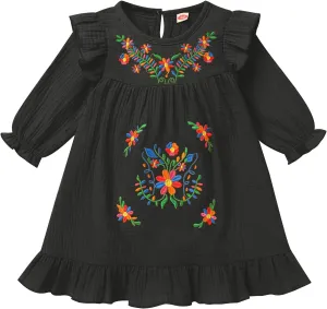FYMNSI Baby Little Girl Mexican Ethnic Embroidery Floral Dress Casual Dresses Kids Long Sleeve Ruffle Beach Holiday Sundress