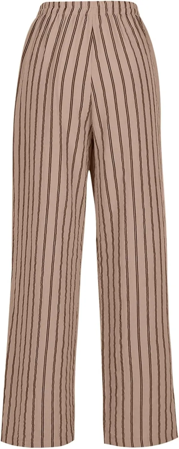 FZYLQY Women's Summer Drawstring Waist Wide Leg Loose Cotton Linen Palazzo Pants 2025 Boho Beach Travel Vacation Outfits