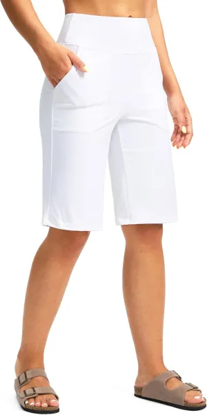 G Gradual Women's Bermuda Shorts 12" Knee Length with Pockets High Waisted Stretch Long Shorts for Women Casual Walking