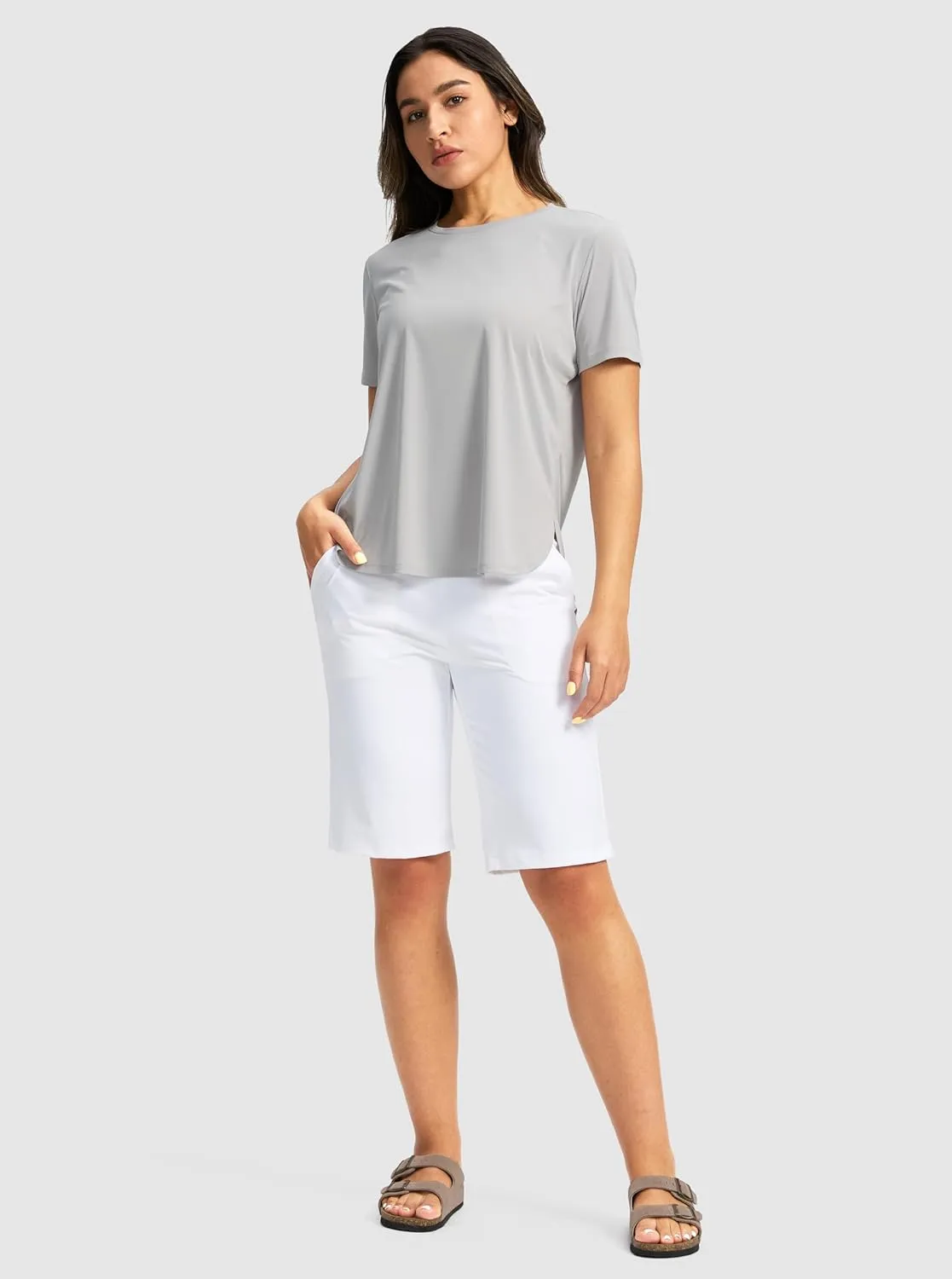 G Gradual Women's Bermuda Shorts 12" Knee Length with Pockets High Waisted Stretch Long Shorts for Women Casual Walking