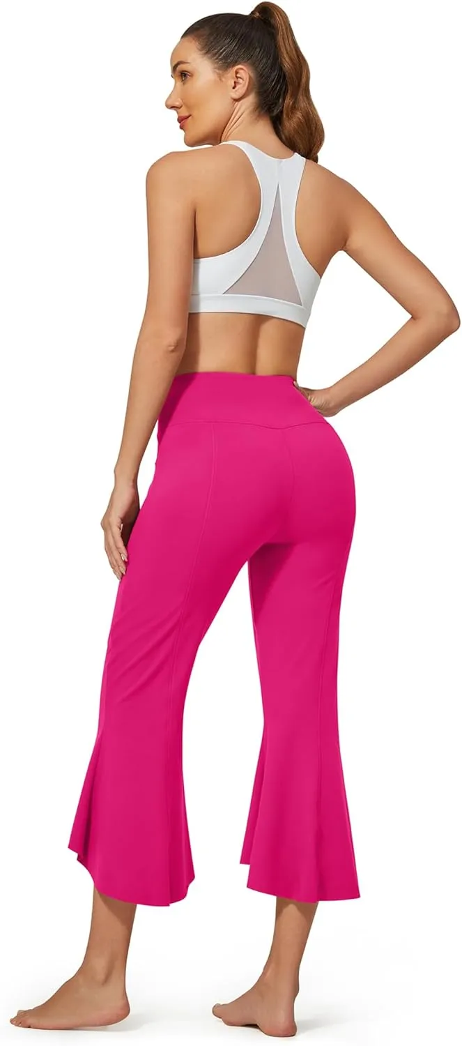 G4Free Stretch Capri Dress Yoga Pants for Women with Pockets Ruffle Bell Bottom Leggings