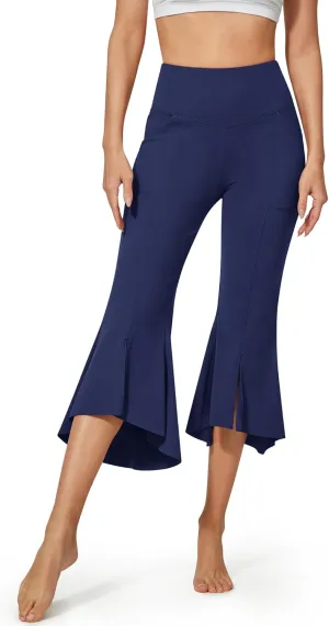 G4Free Stretch Capri Dress Yoga Pants for Women with Pockets Ruffle Bell Bottom Leggings