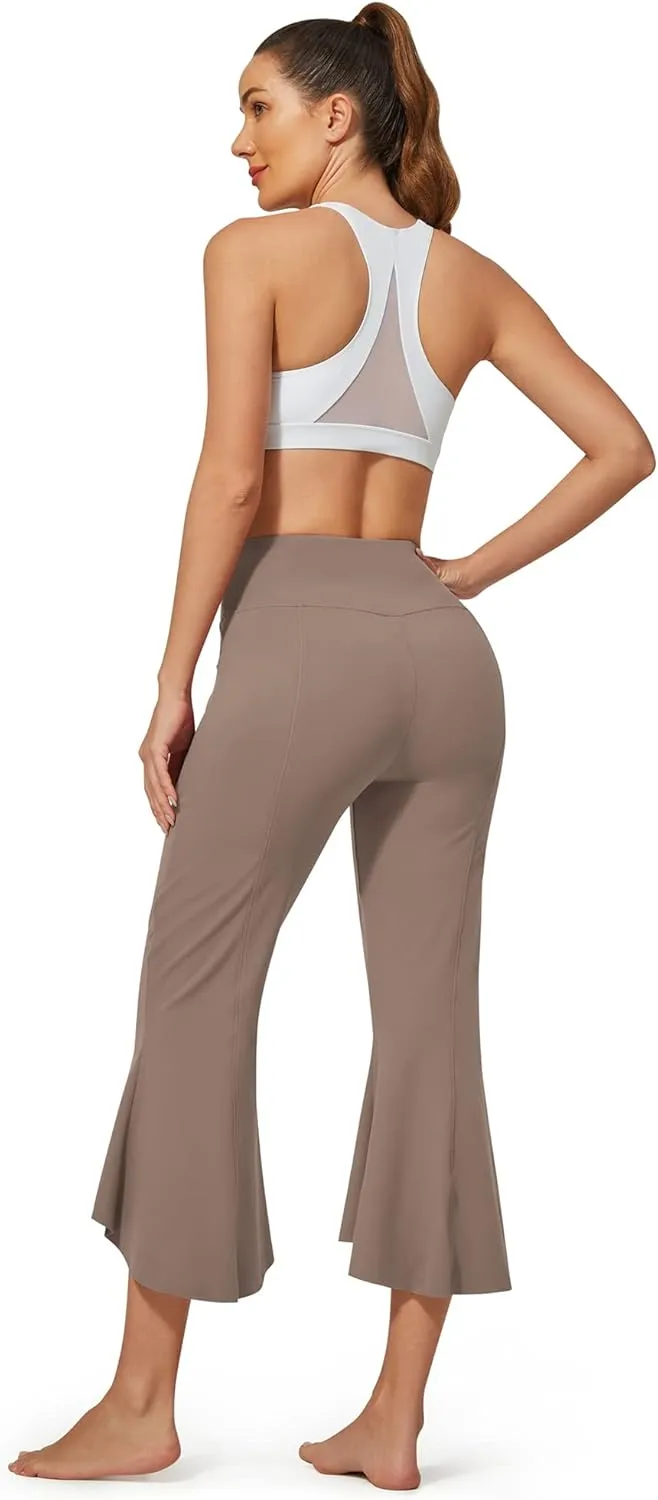 G4Free Stretch Capri Dress Yoga Pants for Women with Pockets Ruffle Bell Bottom Leggings