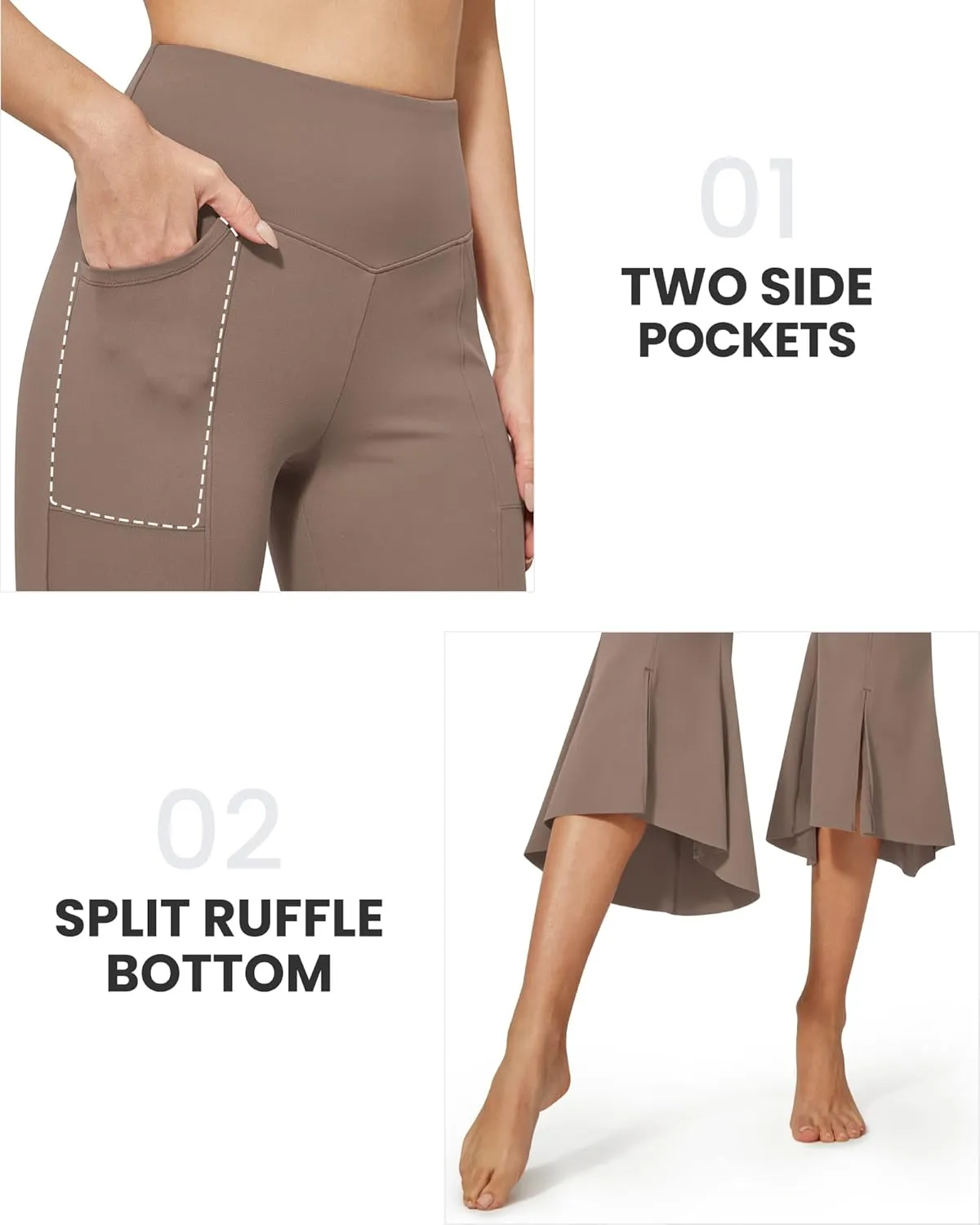 G4Free Stretch Capri Dress Yoga Pants for Women with Pockets Ruffle Bell Bottom Leggings