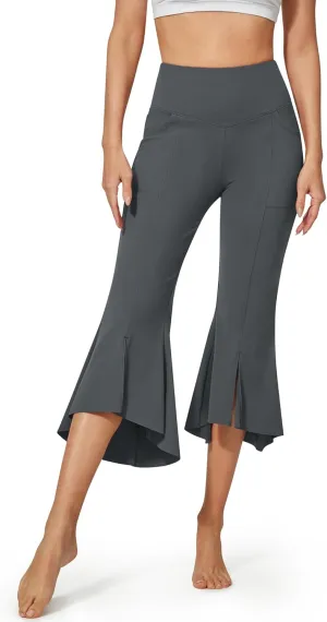 G4Free Stretch Capri Dress Yoga Pants for Women with Pockets Ruffle Bell Bottom Leggings