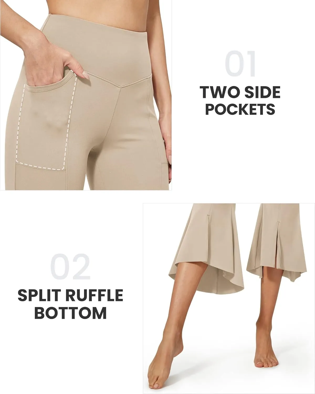 G4Free Stretch Capri Dress Yoga Pants for Women with Pockets Ruffle Bell Bottom Leggings