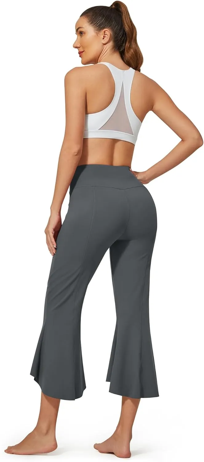 G4Free Stretch Capri Dress Yoga Pants for Women with Pockets Ruffle Bell Bottom Leggings