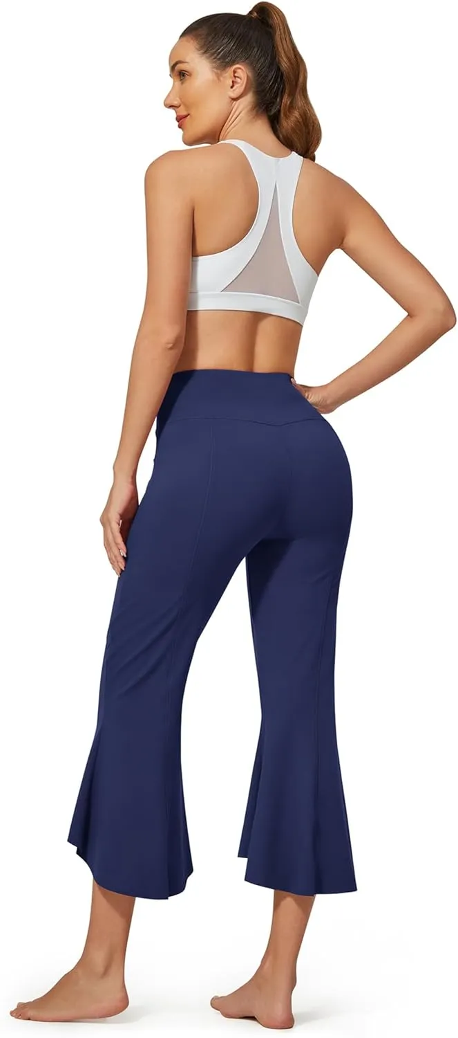 G4Free Stretch Capri Dress Yoga Pants for Women with Pockets Ruffle Bell Bottom Leggings