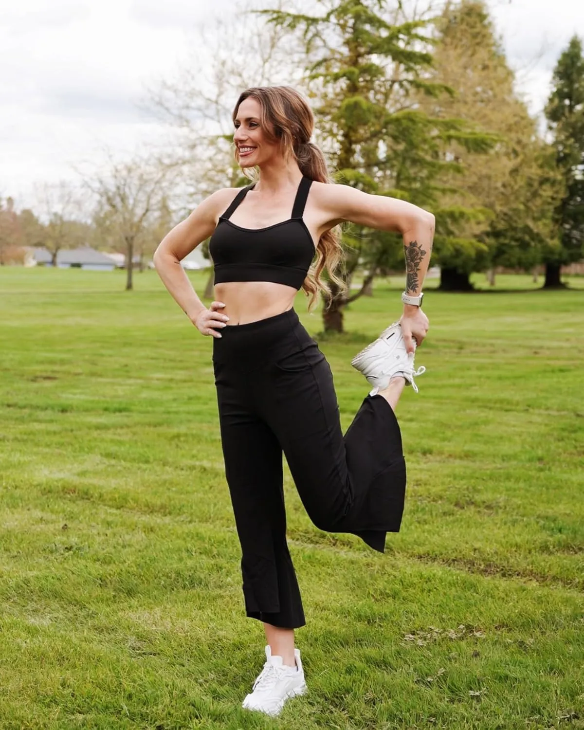 G4Free Stretch Capri Dress Yoga Pants for Women with Pockets Ruffle Bell Bottom Leggings