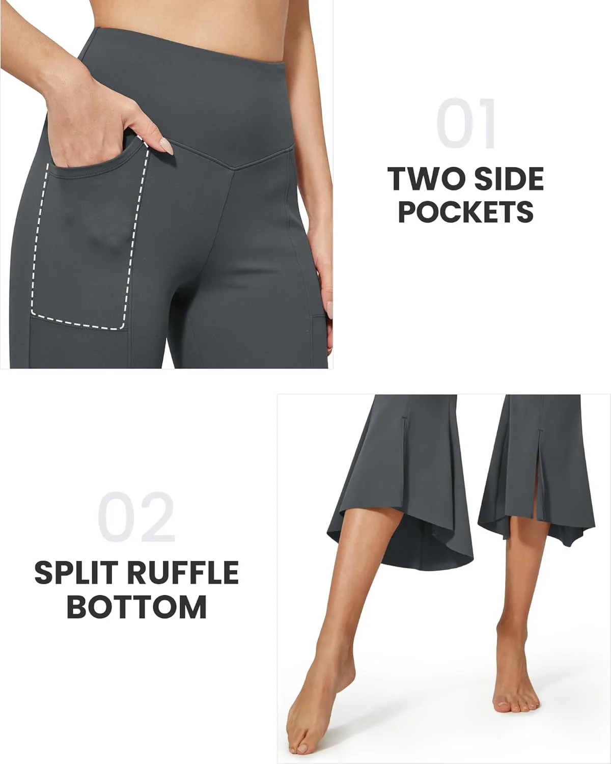 G4Free Stretch Capri Dress Yoga Pants for Women with Pockets Ruffle Bell Bottom Leggings