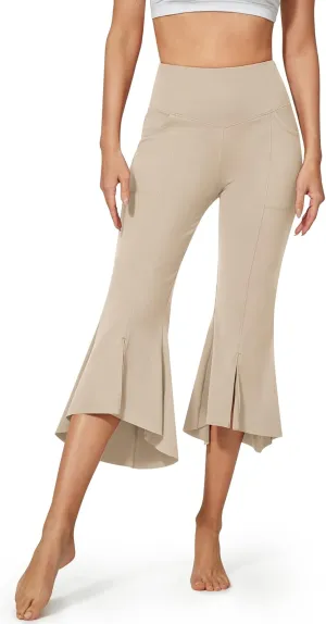 G4Free Stretch Capri Dress Yoga Pants for Women with Pockets Ruffle Bell Bottom Leggings