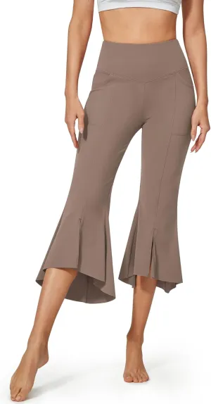 G4Free Stretch Capri Dress Yoga Pants for Women with Pockets Ruffle Bell Bottom Leggings