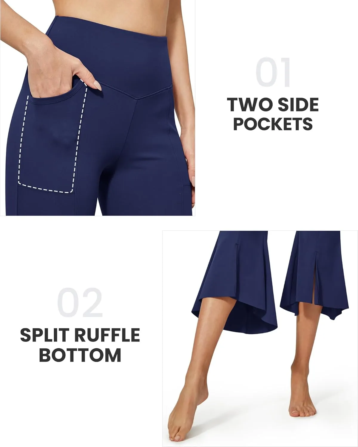 G4Free Stretch Capri Dress Yoga Pants for Women with Pockets Ruffle Bell Bottom Leggings