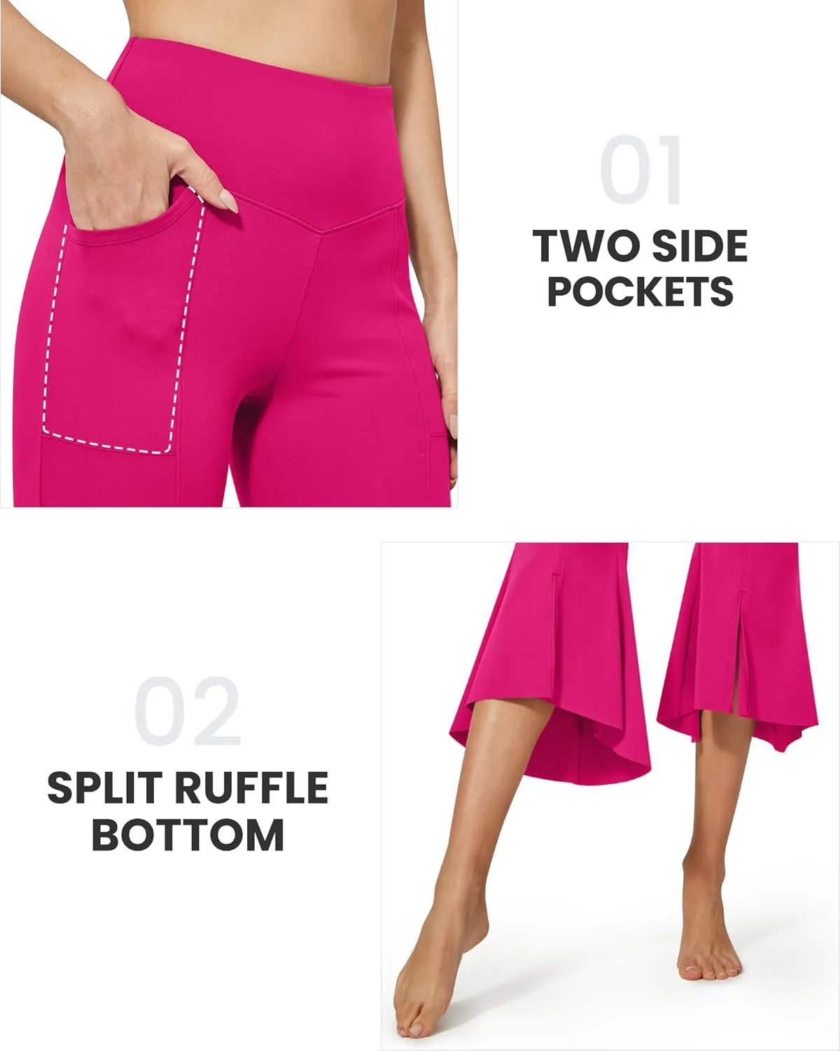 G4Free Stretch Capri Dress Yoga Pants for Women with Pockets Ruffle Bell Bottom Leggings