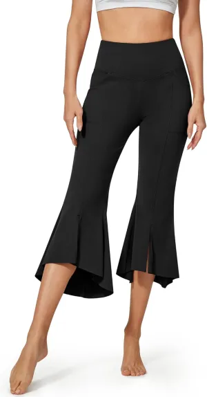 G4Free Stretch Capri Dress Yoga Pants for Women with Pockets Ruffle Bell Bottom Leggings