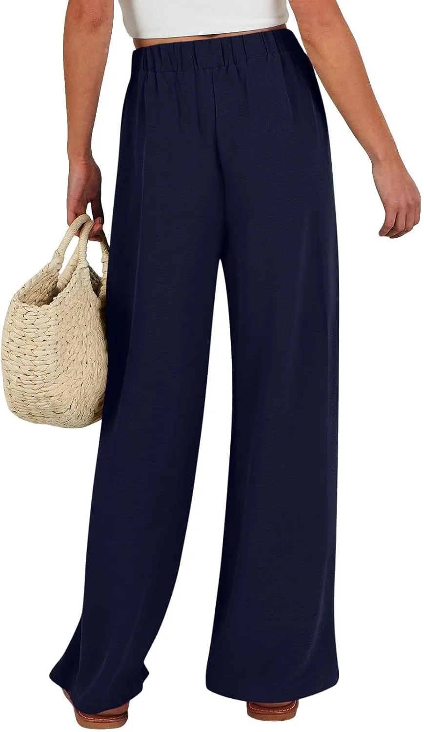 GIERIDUC Linen Palazzo Pants for Women Casual Loose Beach Wide Leg Flowy Trousers Plus Size High Waisted Tie Knot Lounge Pant