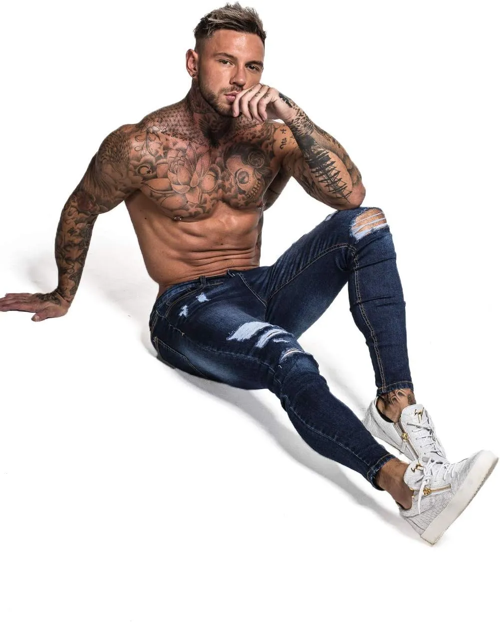 GINGTTO Men's Skinny Jeans Stretch Ripped Tapered Leg