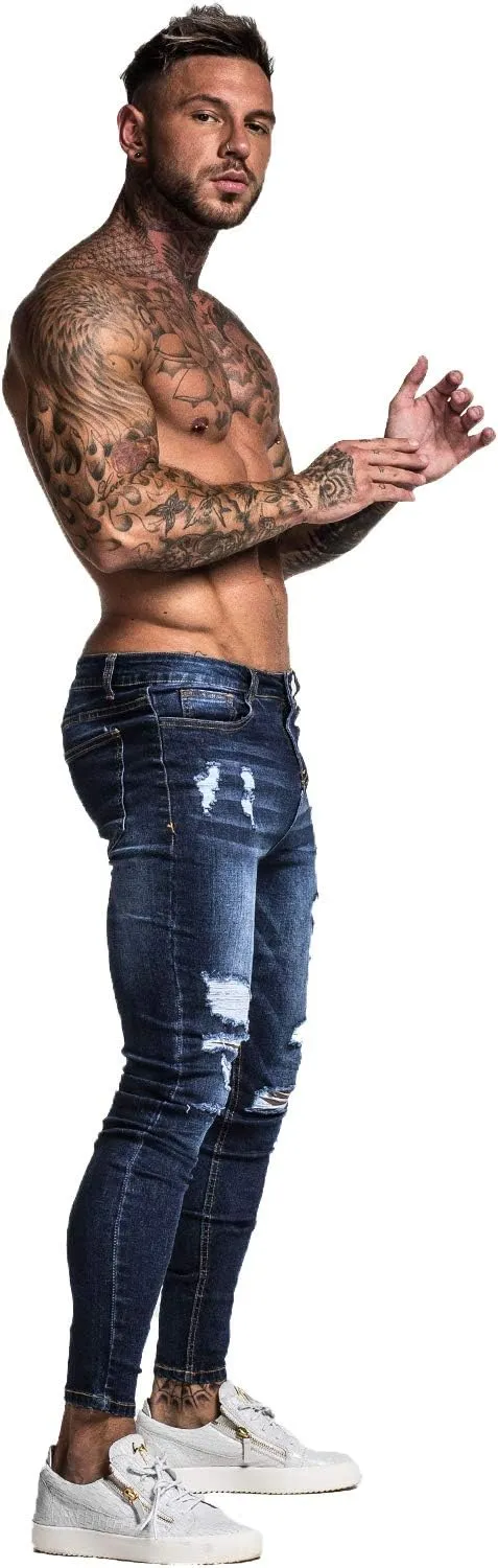 GINGTTO Men's Skinny Jeans Stretch Ripped Tapered Leg